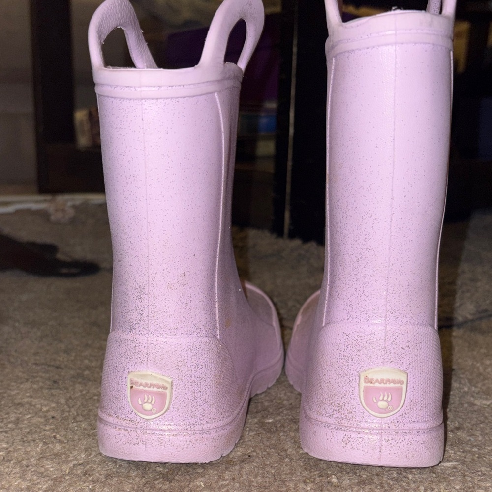 BearPaw Pink Glitter Rain Boot Close-Up